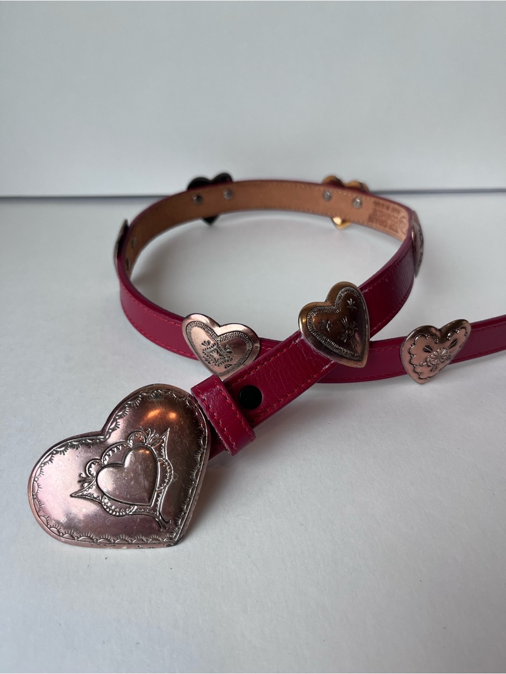 Vintage Justin Red Leather Silver Concho Hearts Western Belt